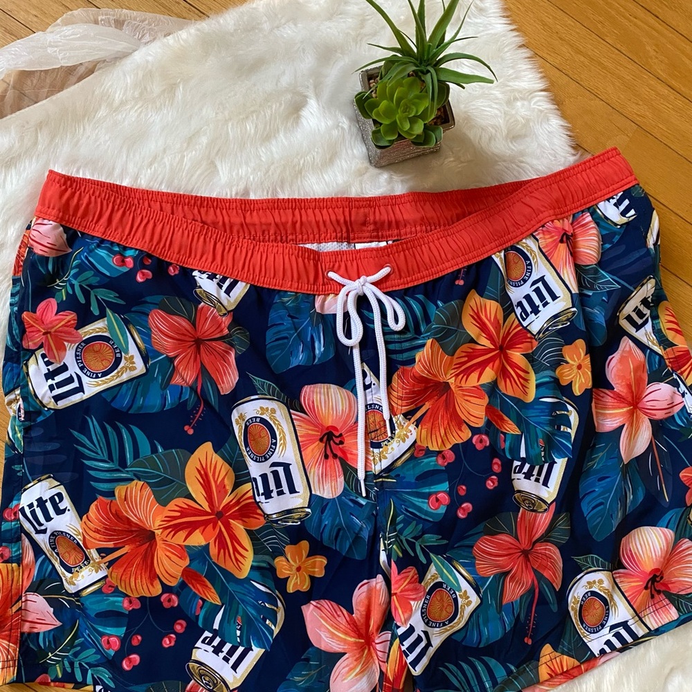 Miller light Floral Print men’s swimming trunks